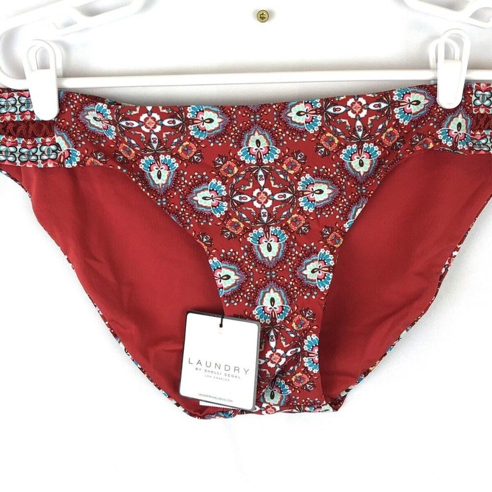 Shelli Segal Women’s Red Paisley Bikini Swimsuit Bottom Size Large
